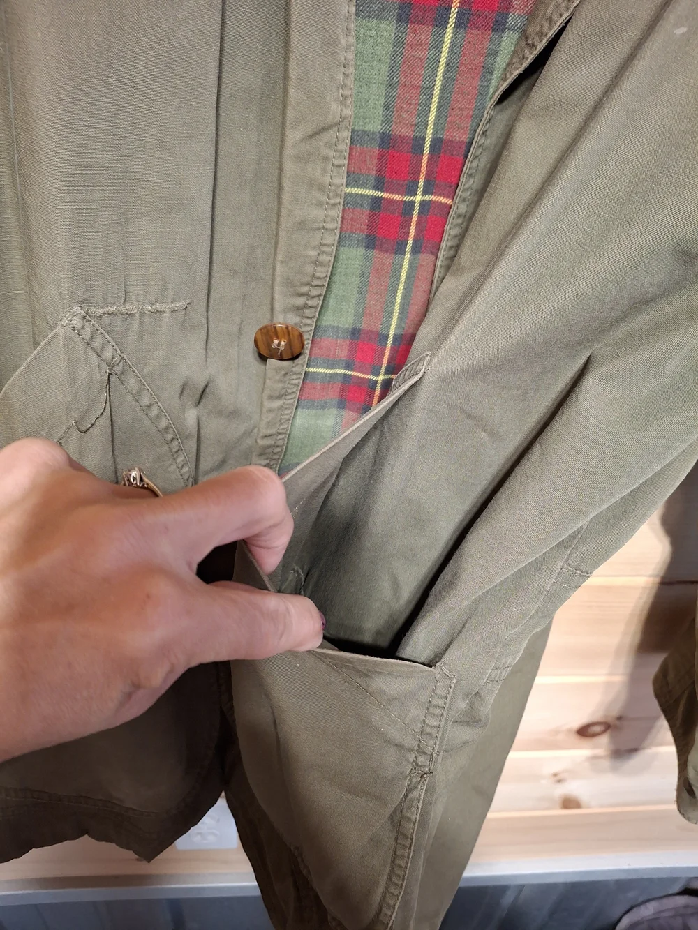 American Eagle Outfitters Olive Green Field Jacket with Black Cord Collar - Picture 8 of 8